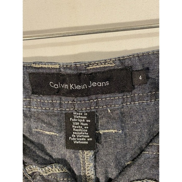 Calvin Klien Womens Cotton Chambray Shorts Sz 4 Blue Cuffed Hem w/Side Lapels - Picture 8 of 11